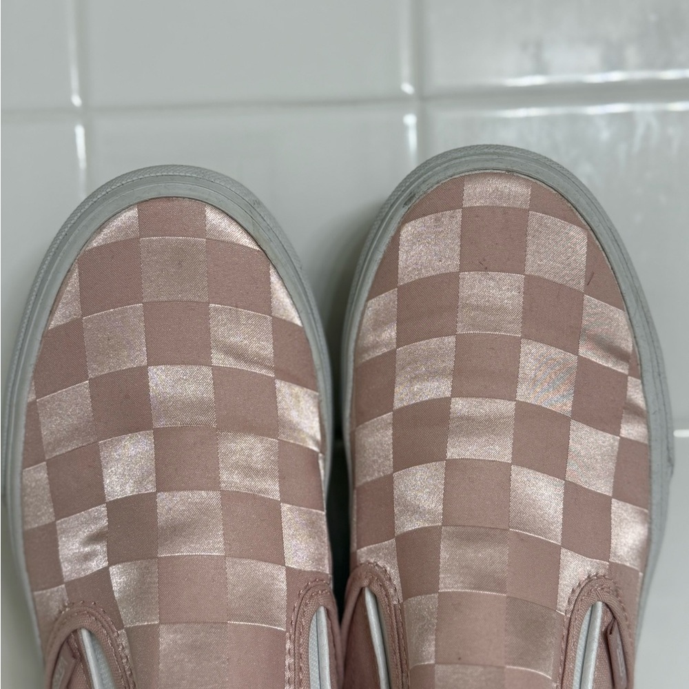 VANS Checkered Pink Satin Slip-On Shoes